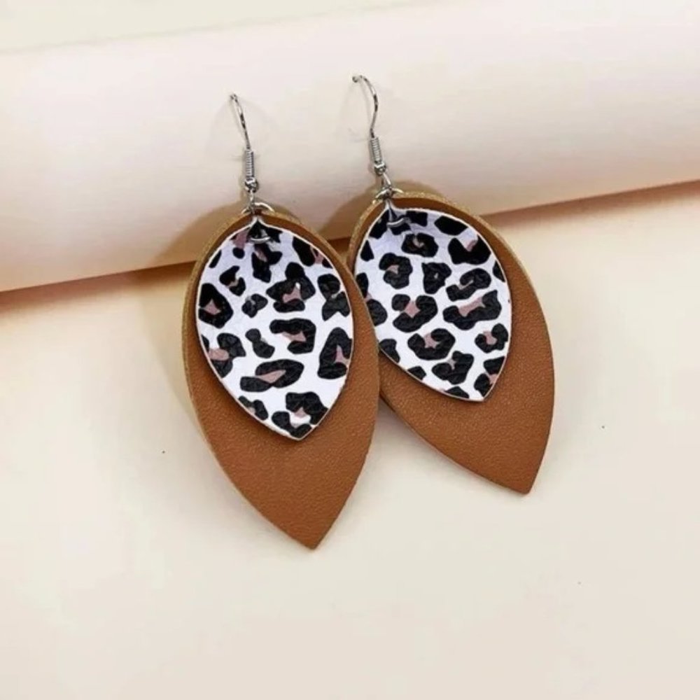 Leather Leopard Print Earrings